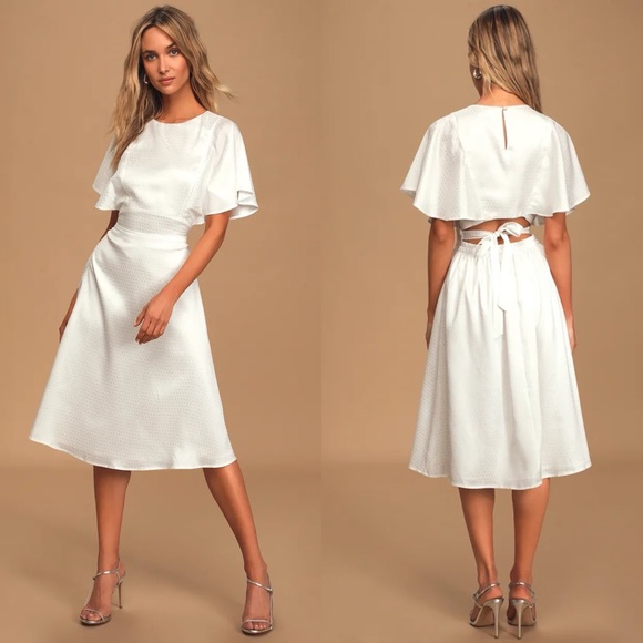 Lulus Dresses & Skirts - Lulu’s Cabaret Queen White Polka Dot Embossed Satin Backless Midi Dress